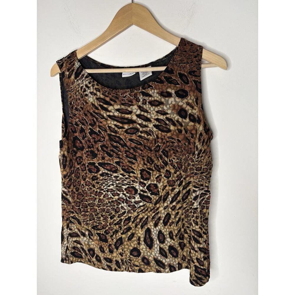 Vintage White Stag Womens Large Sleeveless Blouse Brown Leopard Slinky Stretch